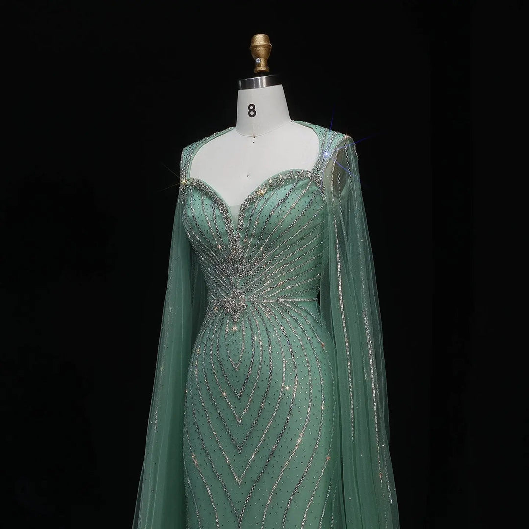 Luxury Sweetheart Neck Beaded Evening Dress with Cape Sleeves SS130-DreamyVow