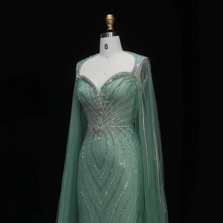 Luxury Sweetheart Neck Beaded Evening Dress with Cape Sleeves SS130-DreamyVow