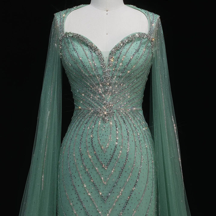 Luxury Sweetheart Neck Beaded Evening Dress with Cape Sleeves SS130-DreamyVow