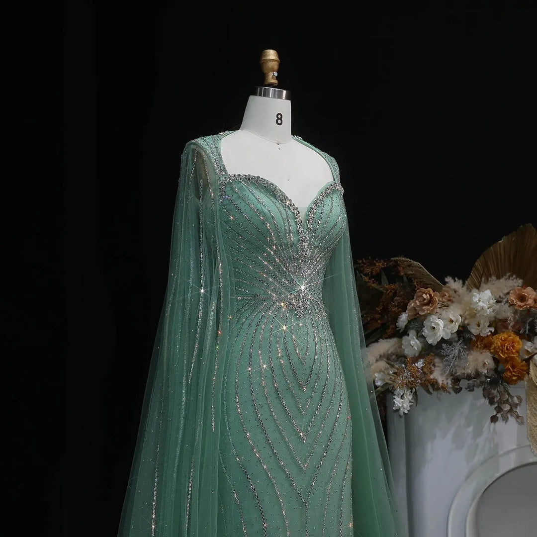 Luxury Sweetheart Neck Beaded Evening Dress with Cape Sleeves SS130-DreamyVow