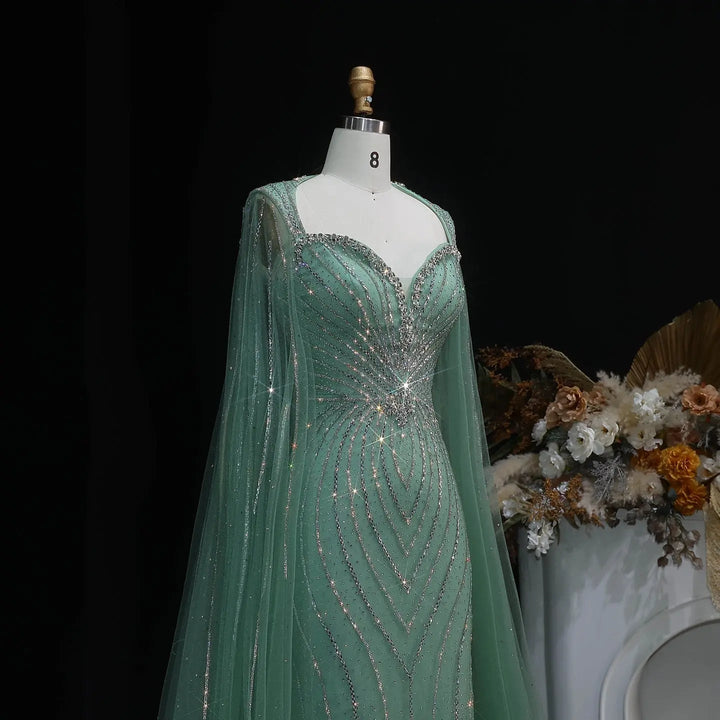 Luxury Sweetheart Neck Beaded Evening Dress with Cape Sleeves SS130-DreamyVow