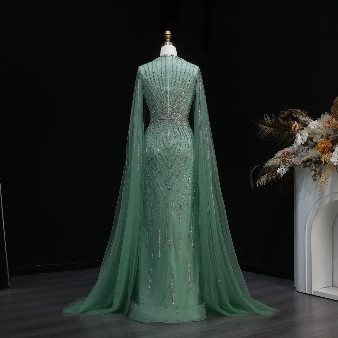Luxury Sweetheart Neck Beaded Evening Dress with Cape Sleeves SS130-DreamyVow