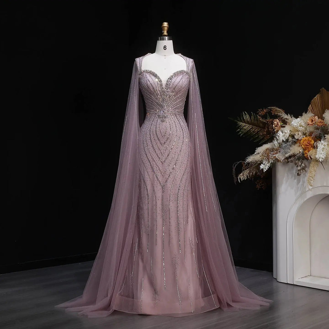 Luxury Sweetheart Neck Beaded Evening Dress with Cape Sleeves SS130-DreamyVow