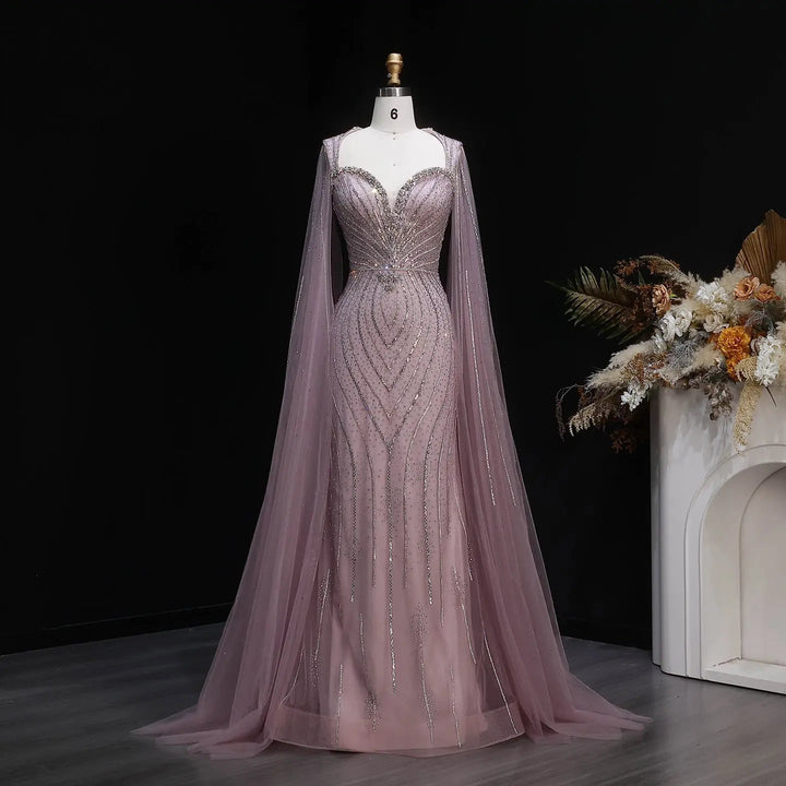 Luxury Sweetheart Neck Beaded Evening Dress with Cape Sleeves SS130-DreamyVow