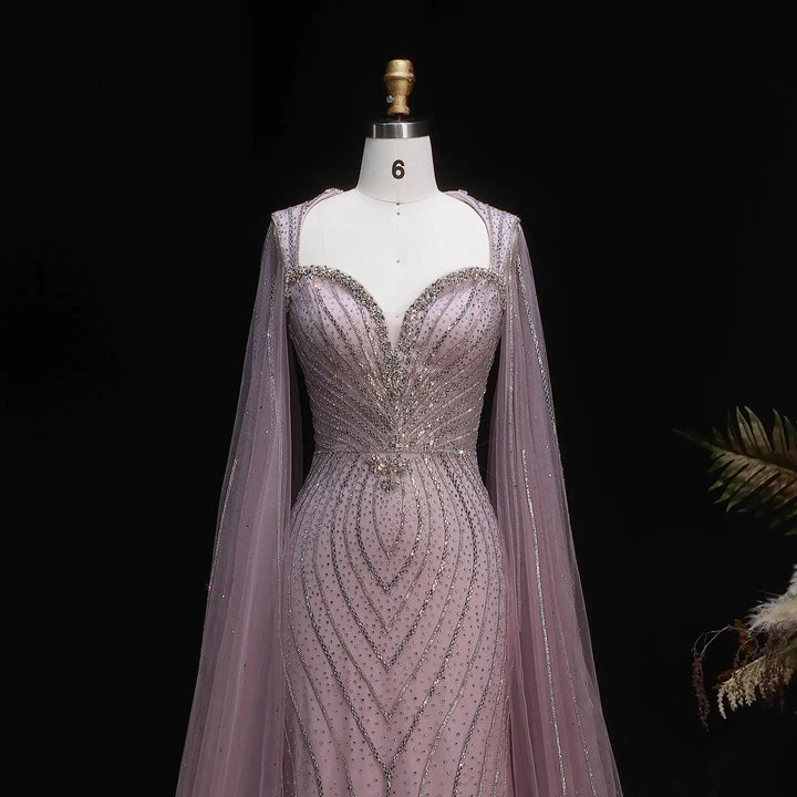Luxury Sweetheart Neck Beaded Evening Dress with Cape Sleeves SS130-DreamyVow