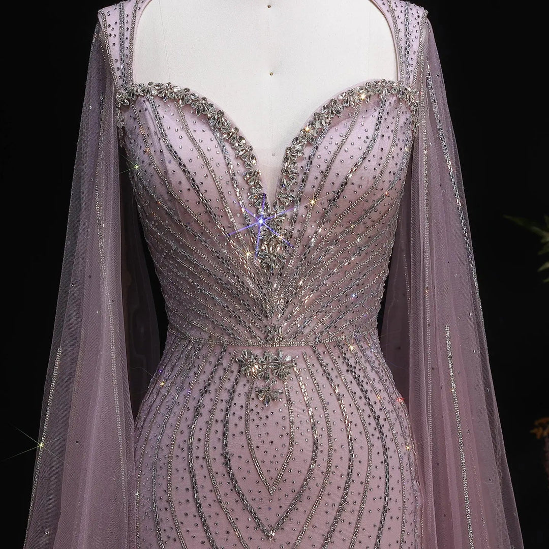 Luxury Sweetheart Neck Beaded Evening Dress with Cape Sleeves SS130-DreamyVow