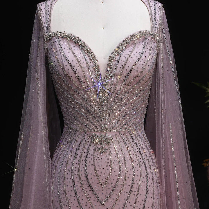 Luxury Sweetheart Neck Beaded Evening Dress with Cape Sleeves SS130-DreamyVow