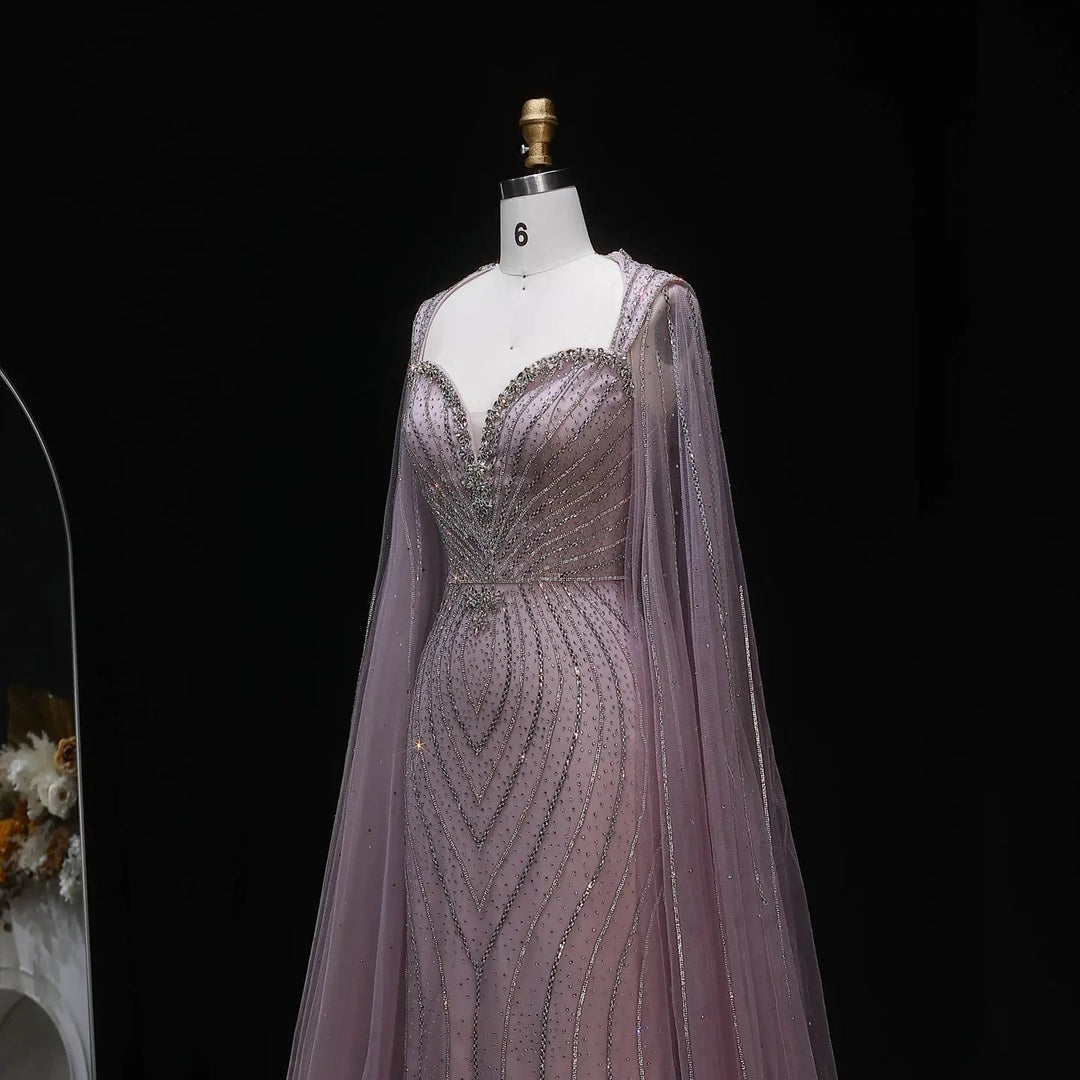 Luxury Sweetheart Neck Beaded Evening Dress with Cape Sleeves SS130-DreamyVow