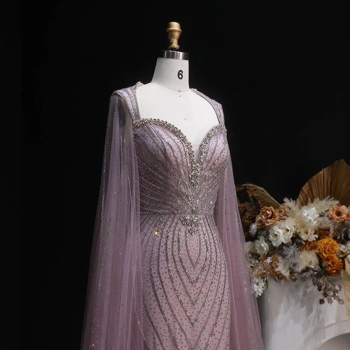 Luxury Sweetheart Neck Beaded Evening Dress with Cape Sleeves SS130-DreamyVow