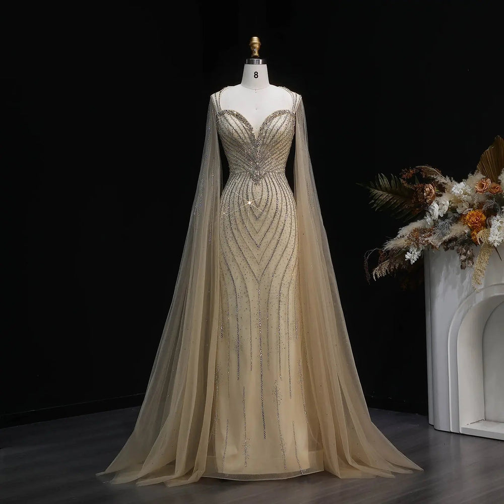 Luxury Sweetheart Neck Beaded Evening Dress with Cape Sleeves SS130-DreamyVow