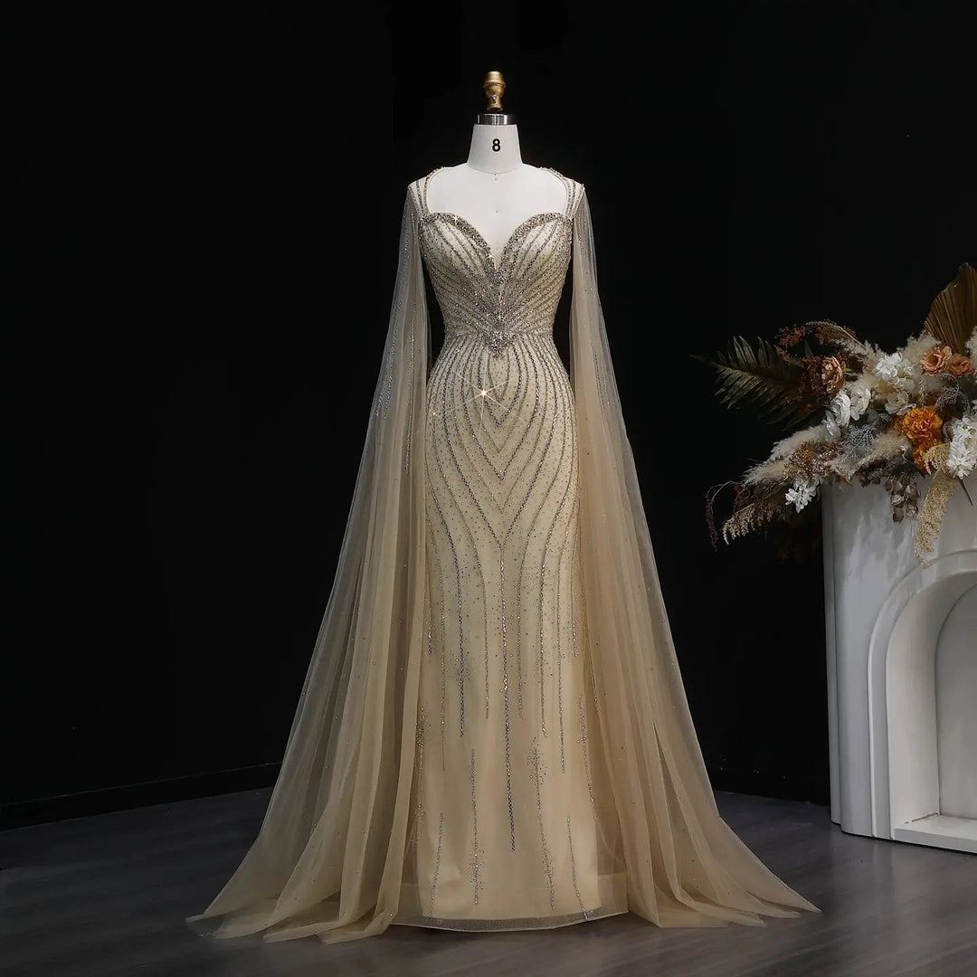 Luxury Sweetheart Neck Beaded Evening Dress with Cape Sleeves SS130-DreamyVow