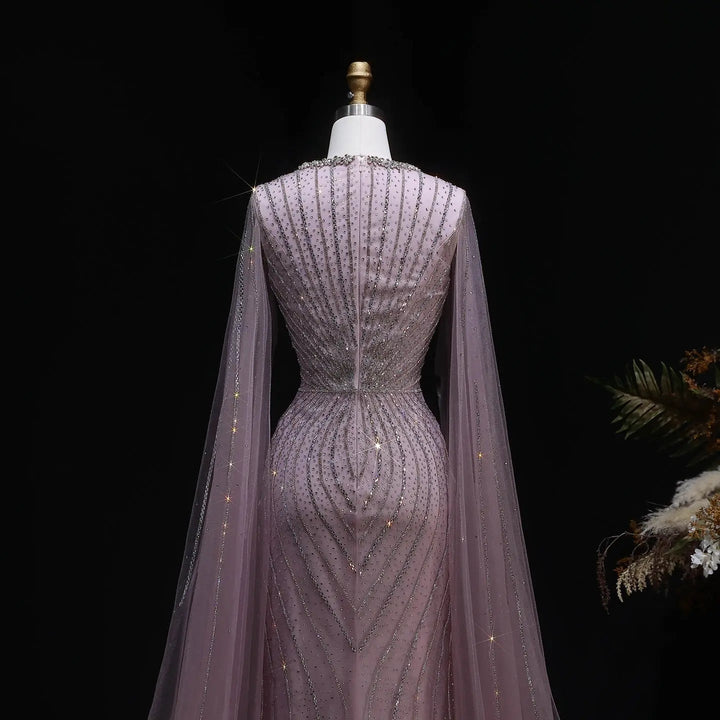 Luxury Sweetheart Neck Beaded Evening Dress with Cape Sleeves SS130-DreamyVow