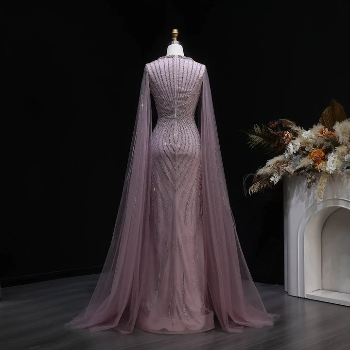 Luxury Sweetheart Neck Beaded Evening Dress with Cape Sleeves SS130-DreamyVow