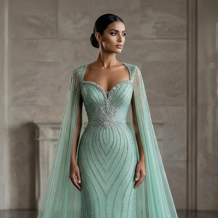 Luxury Sweetheart Neck Beaded Evening Dress with Cape Sleeves SS130-DreamyVow