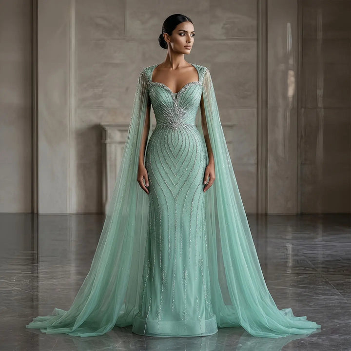 Luxury Sweetheart Neck Beaded Evening Dress with Cape Sleeves SS130-DreamyVow