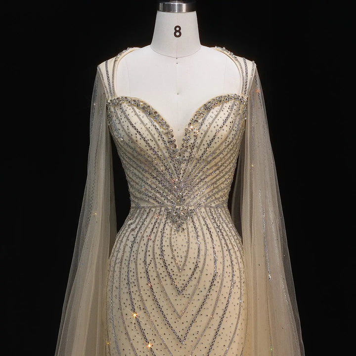 Luxury Sweetheart Neck Beaded Evening Dress with Cape Sleeves SS130-DreamyVow