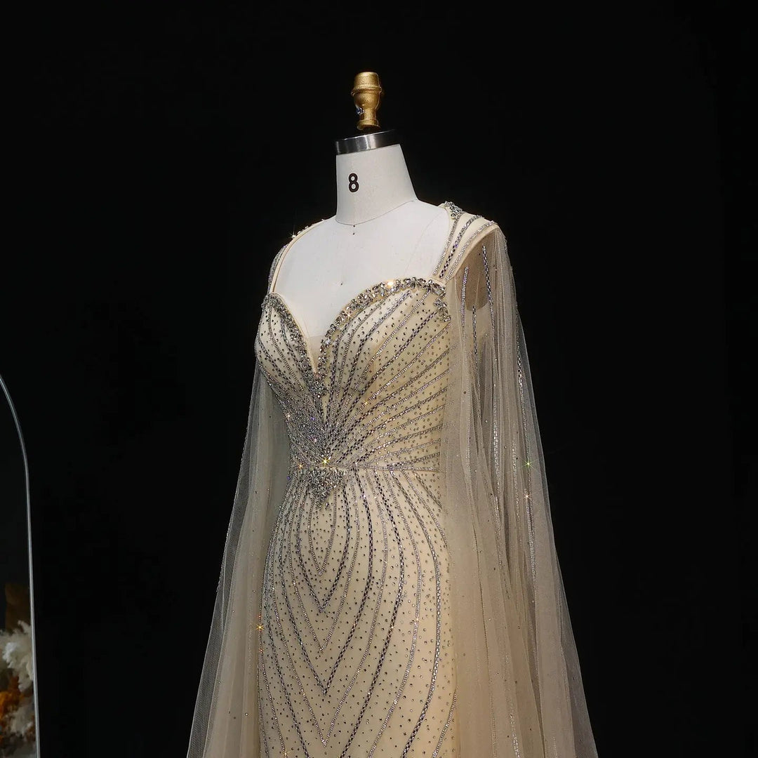 Luxury Sweetheart Neck Beaded Evening Dress with Cape Sleeves SS130-DreamyVow