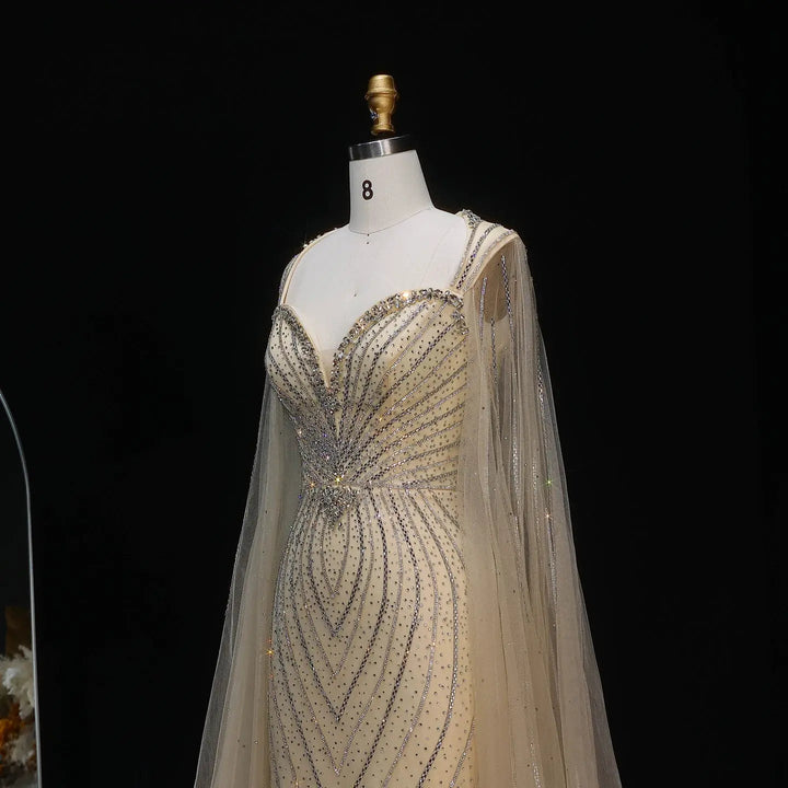 Luxury Sweetheart Neck Beaded Evening Dress with Cape Sleeves SS130-DreamyVow