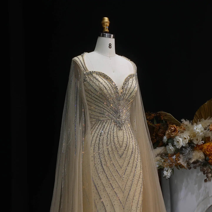 Luxury Sweetheart Neck Beaded Evening Dress with Cape Sleeves SS130-DreamyVow