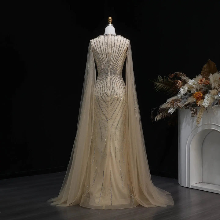 Luxury Sweetheart Neck Beaded Evening Dress with Cape Sleeves SS130-DreamyVow