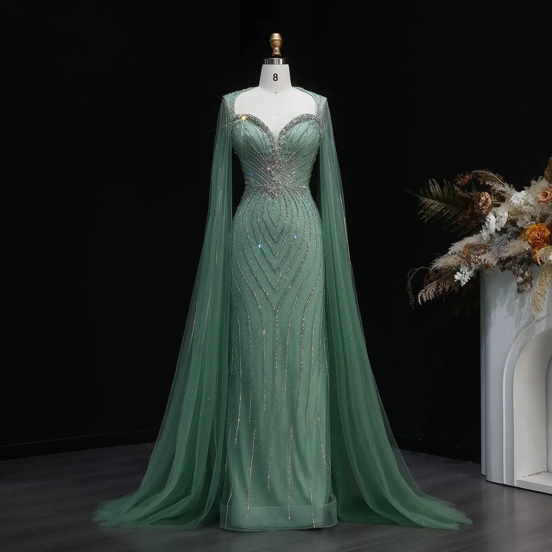 Luxury Sweetheart Neck Beaded Evening Dress with Cape Sleeves SS130-DreamyVow