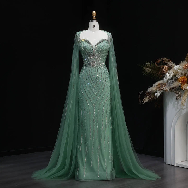 Luxury Sweetheart Neck Beaded Evening Dress with Cape Sleeves SS130-DreamyVow