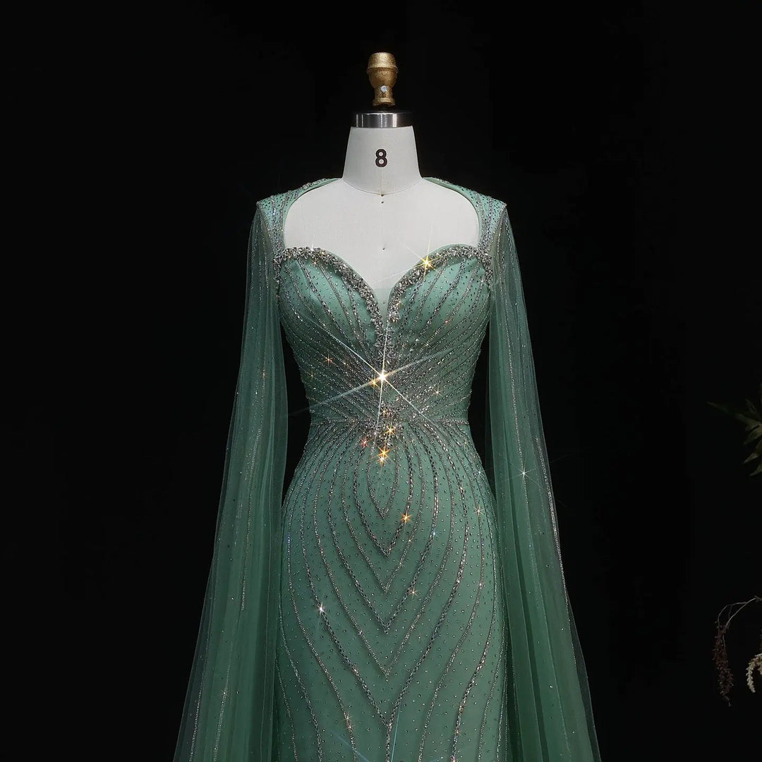 Luxury Sweetheart Neck Beaded Evening Dress with Cape Sleeves SS130-DreamyVow