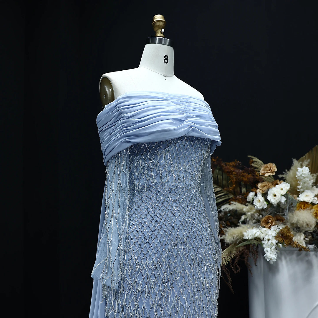 tassel off the shoulder dress Luxury Tassel Lilac Off Shoulder Evening Dress with Cape SS708