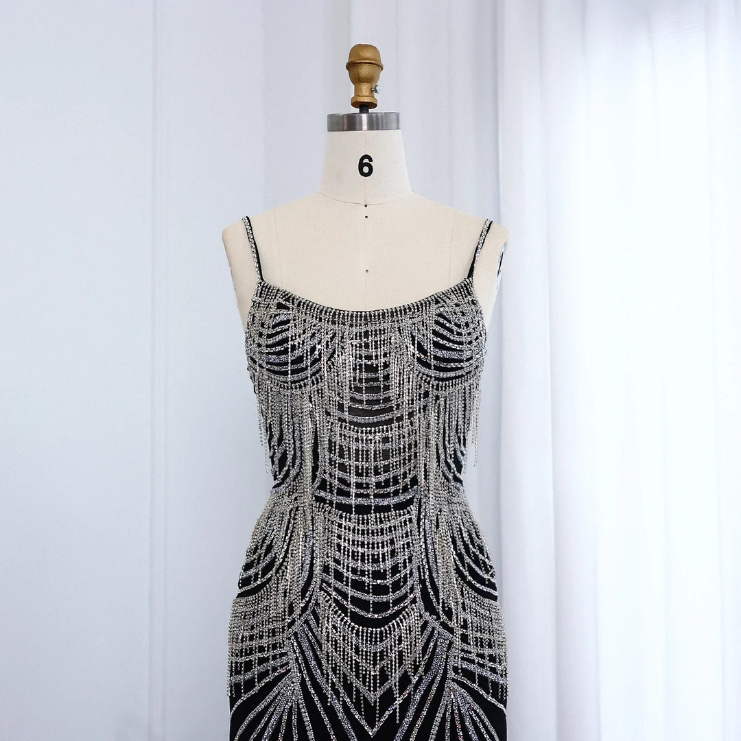 Luxury Tassel Mermaid Evening Dress with Spaghetti Straps SS029