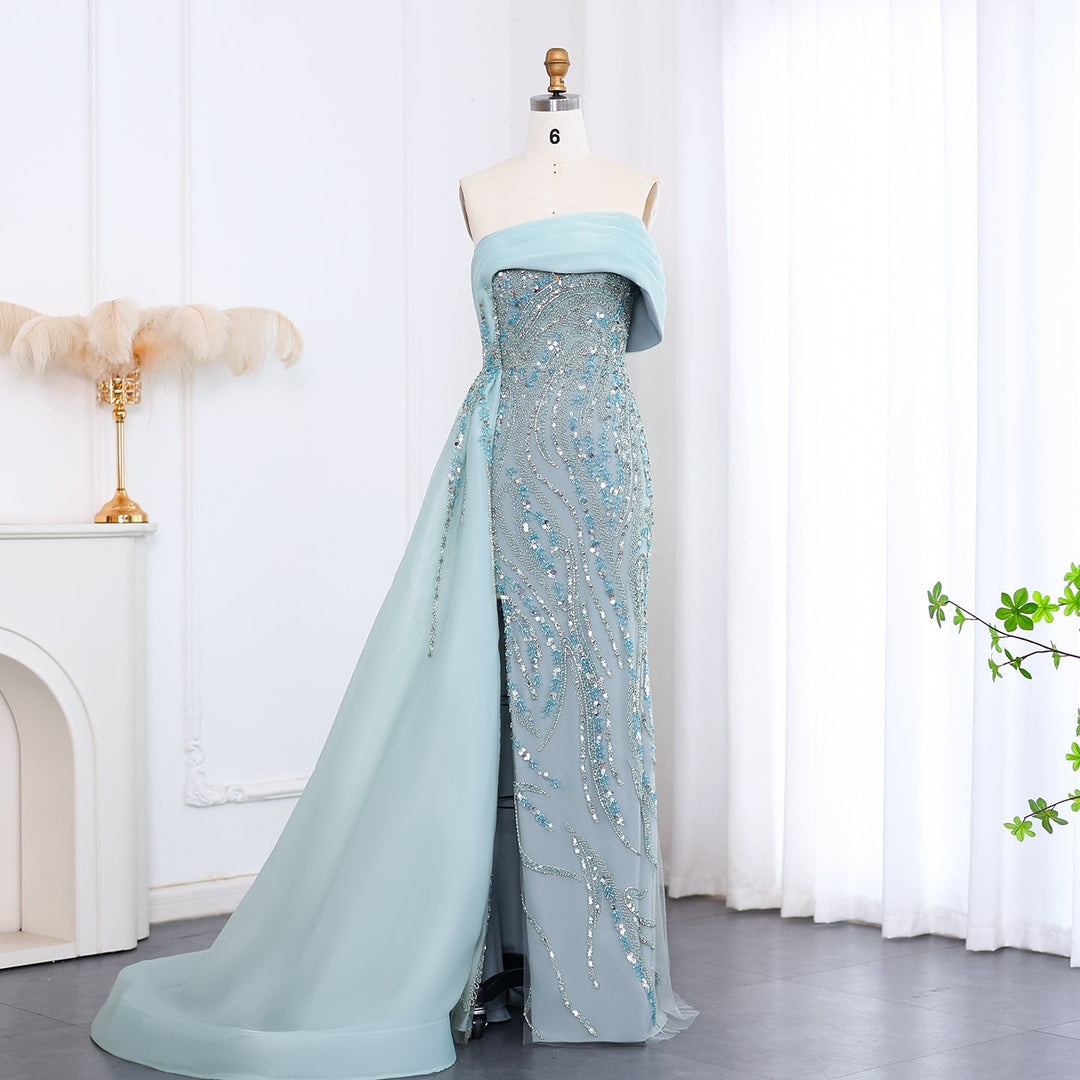 Luxury Turquoise One Shoulder Evening Dress with Overskirt SS572