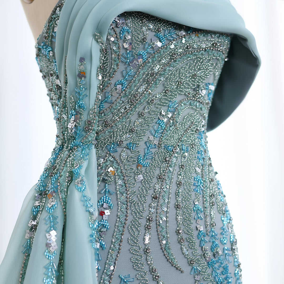 Luxury Turquoise One Shoulder Evening Dress with Overskirt SS572