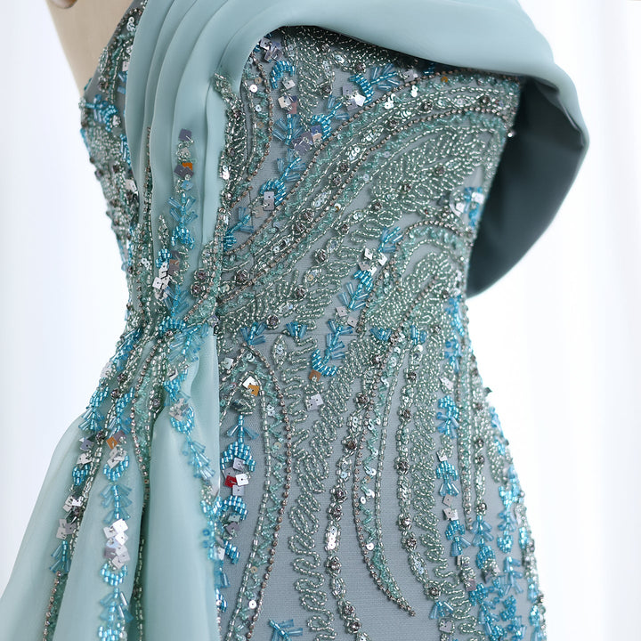Luxury Turquoise One Shoulder Evening Dress with Overskirt SS572
