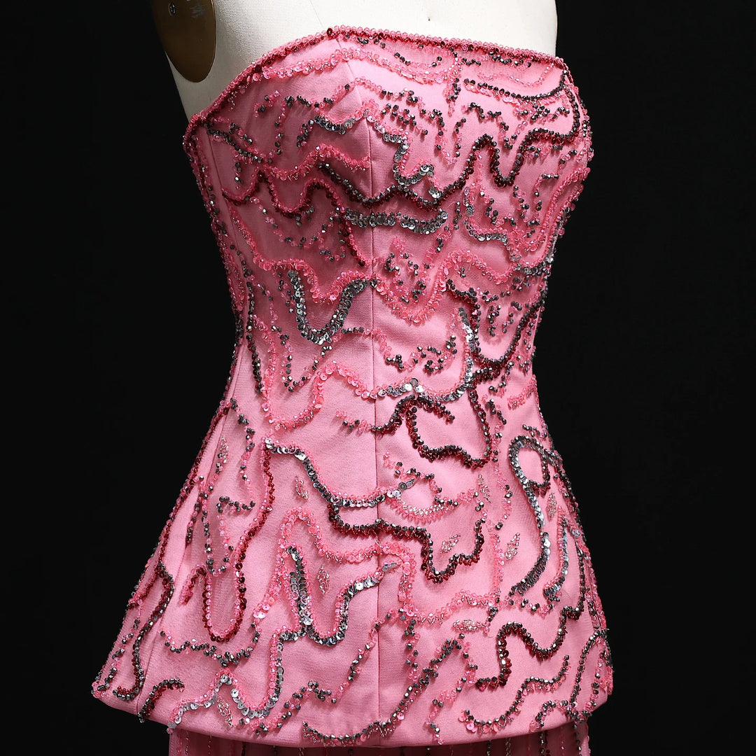 Luxury Two Piece Crystal Sequin Evening Dress SS218-DreamyVow