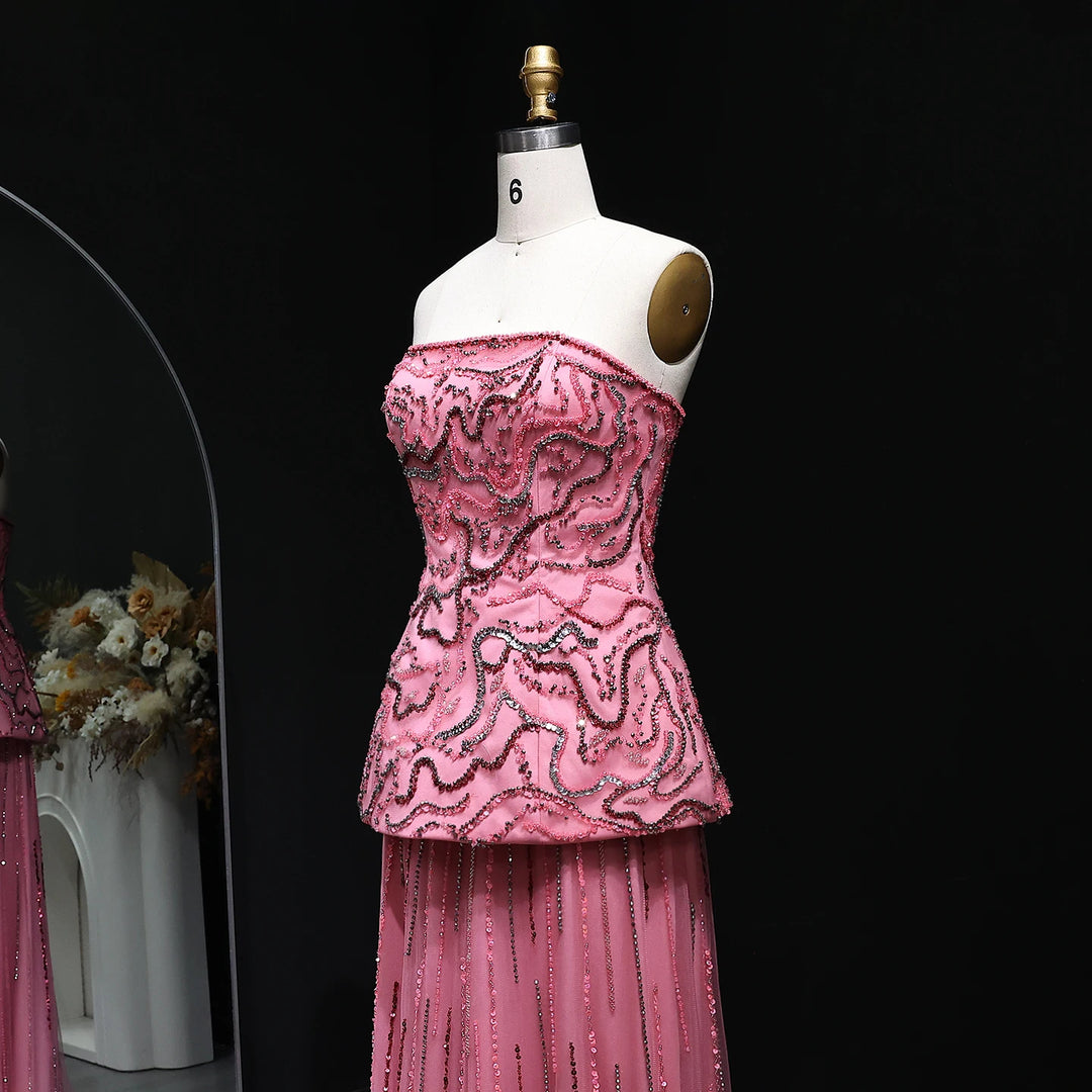 Luxury Two Piece Crystal Sequin Evening Dress SS218-DreamyVow