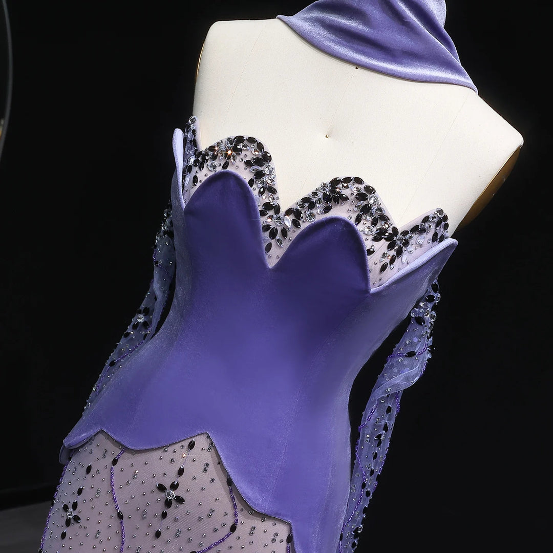 Luxury Two Pieces Purple Velvet Mermaid Evening Dress SS269