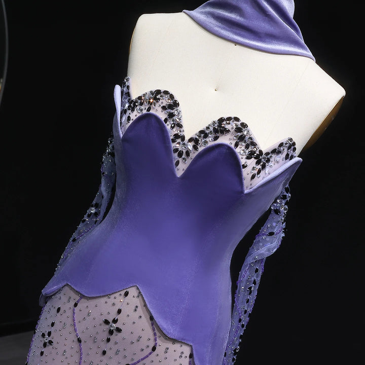 Luxury Two Pieces Purple Velvet Mermaid Evening Dress SS269