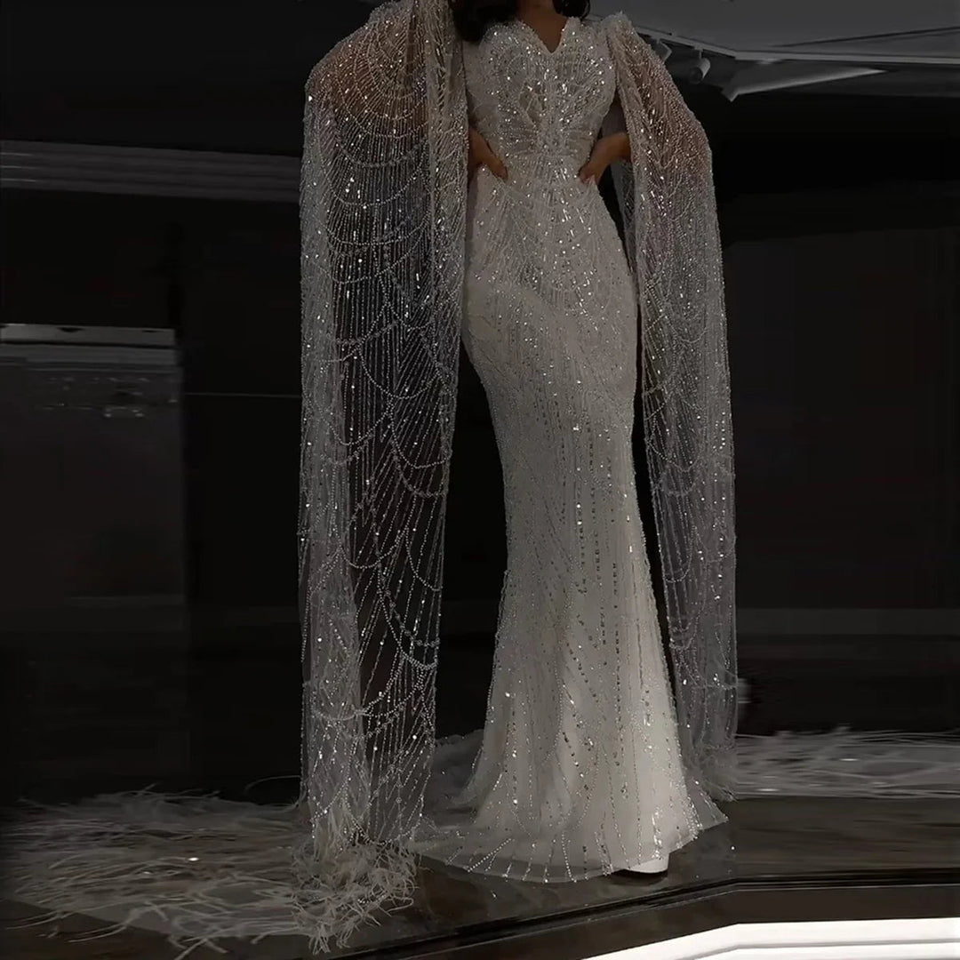 chinese dress ladies Lapointe Mesh Off The Shoulder Gown with Feathers