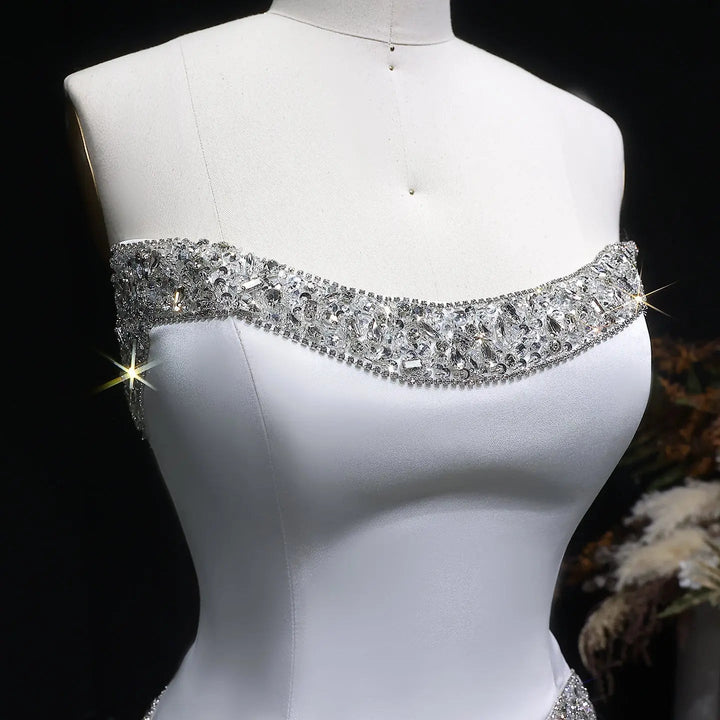 Luxury White Strapless Beaded Evening Dress Corset with Crystal Details SS790-DreamyVow