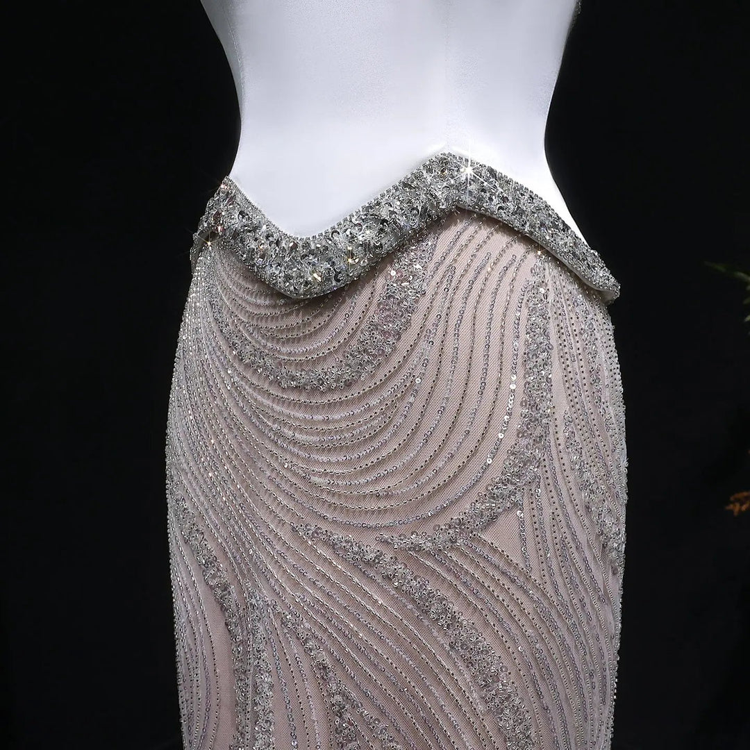 Luxury White Strapless Beaded Evening Dress Corset with Crystal Details SS790-DreamyVow