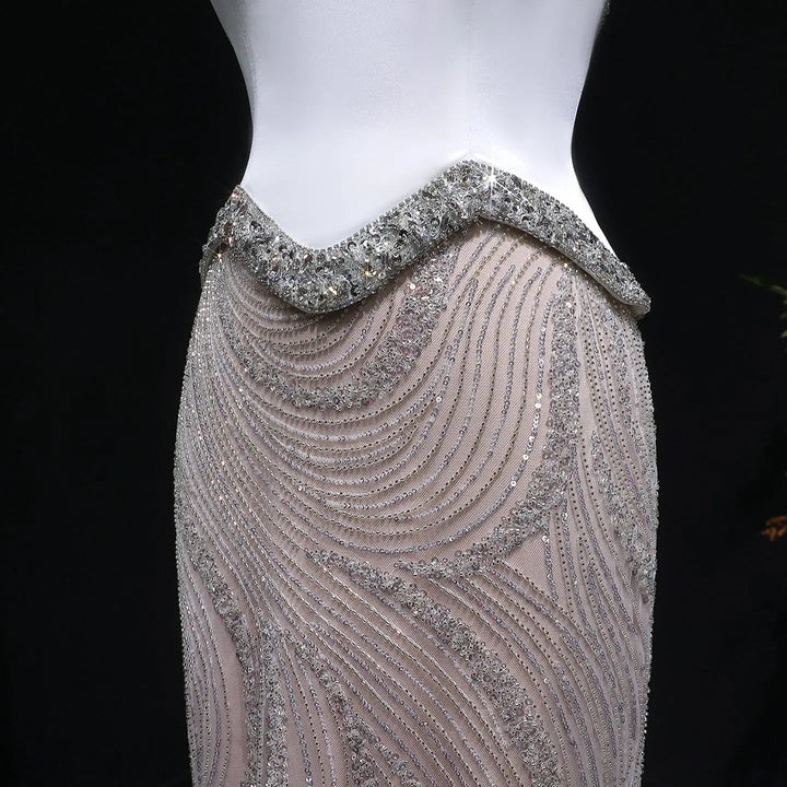 Luxury White Strapless Beaded Evening Dress Corset with Crystal Details SS790-DreamyVow