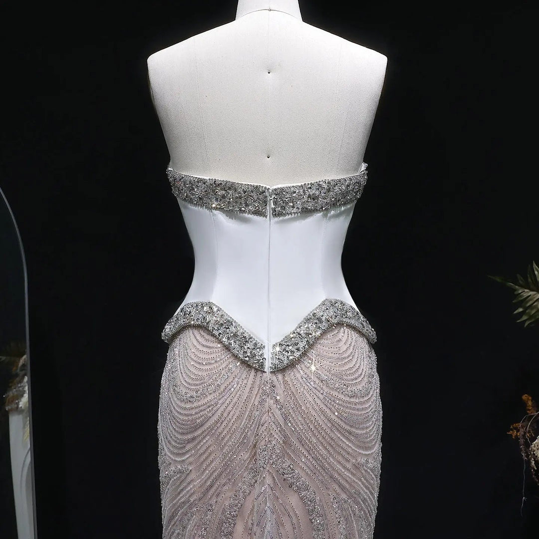 Luxury White Strapless Beaded Evening Dress Corset with Crystal Details SS790-DreamyVow