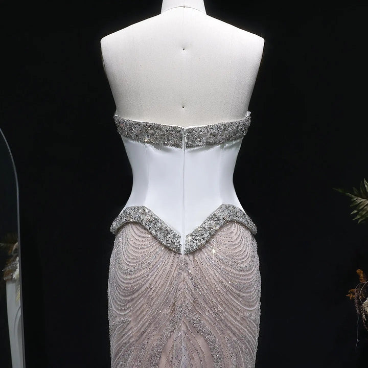 Luxury White Strapless Beaded Evening Dress Corset with Crystal Details SS790-DreamyVow