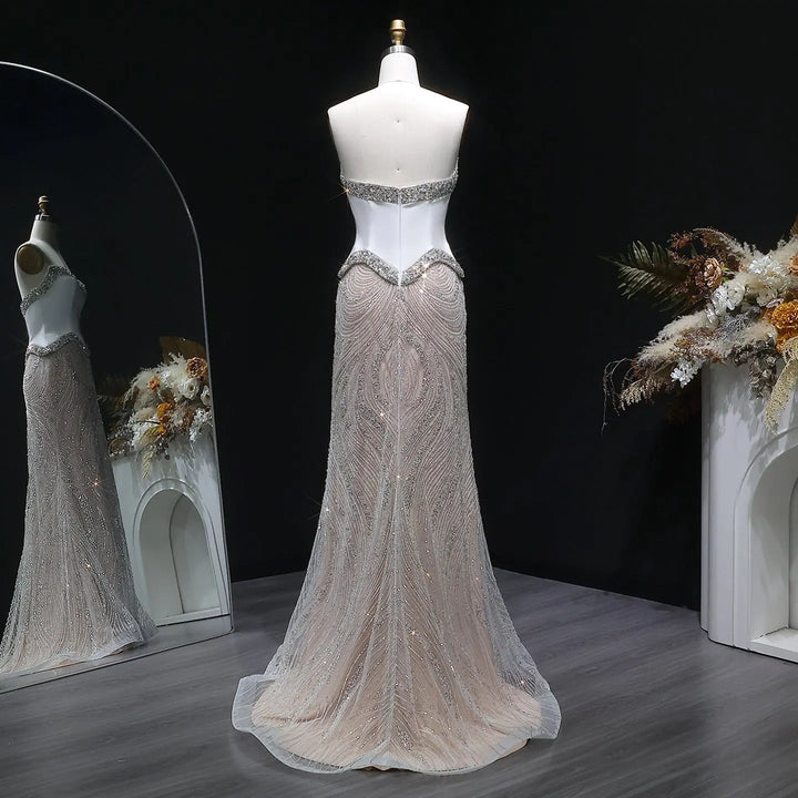 Luxury White Strapless Beaded Evening Dress Corset with Crystal Details SS790-DreamyVow