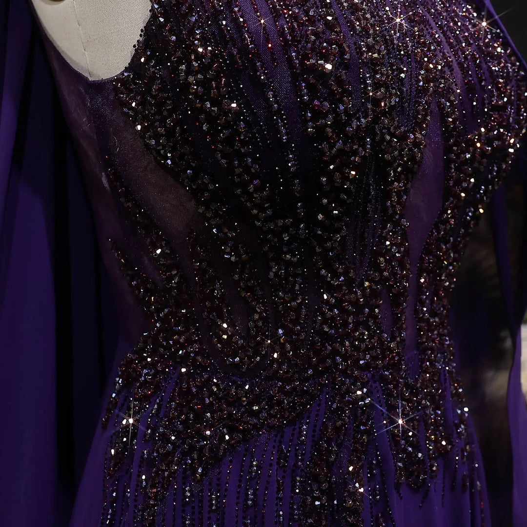 Luxury Wine Red Beaded Cape Evening Dress with V Neck SS053-DreamyVow