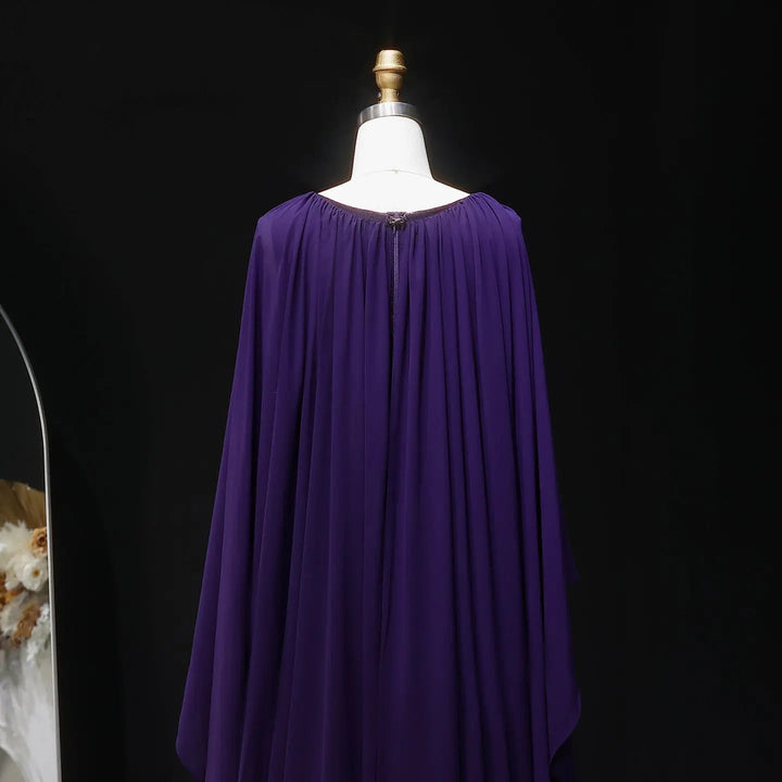 Luxury Wine Red Beaded Cape Evening Dress with V Neck SS053-DreamyVow