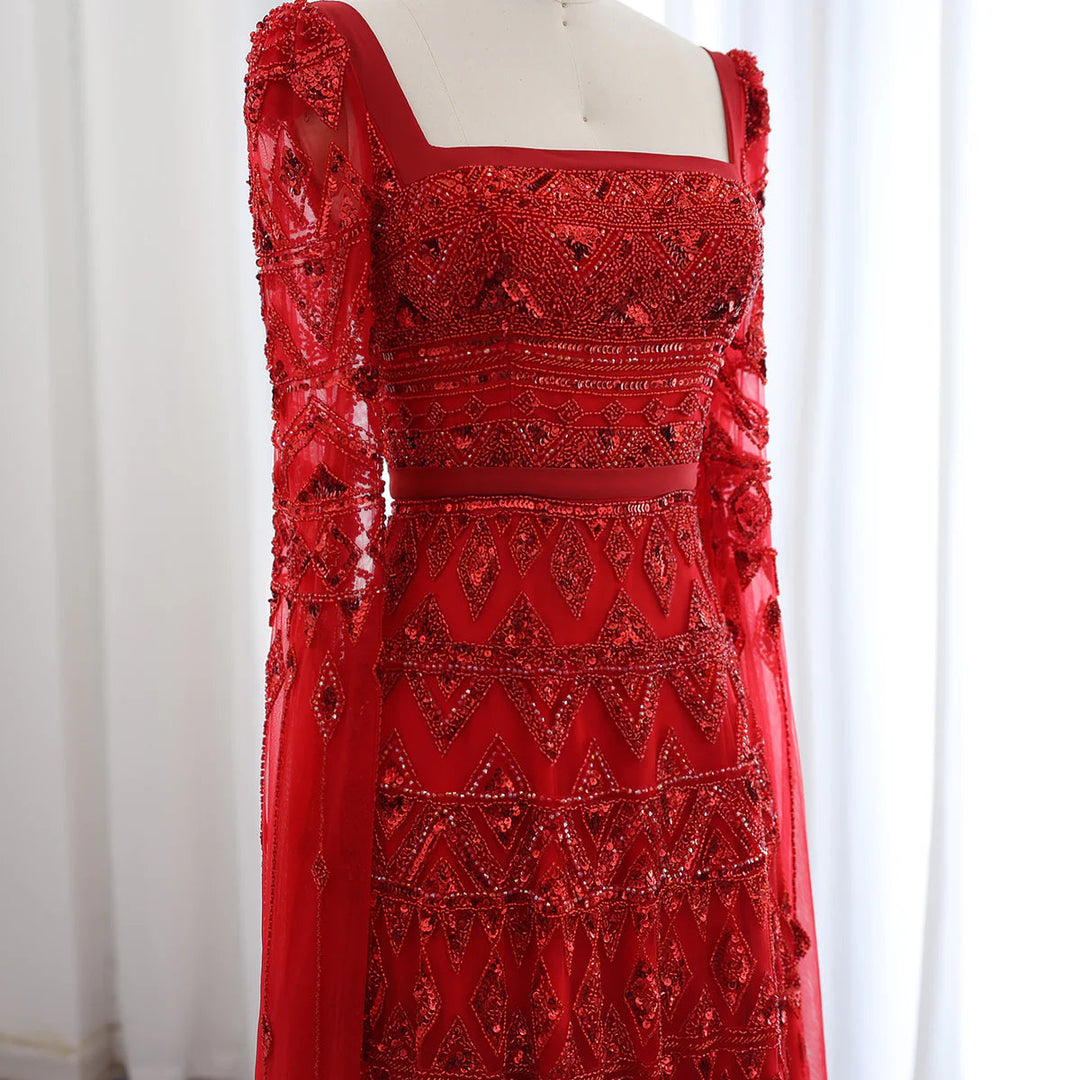 Luxury Wine Red Burgundy Evening Dress with Cape Sleeves SS461 DreamyVow Luxury Wine Red Burgundy Evening Dress with Cape Sleeves SS461 DreamyVow