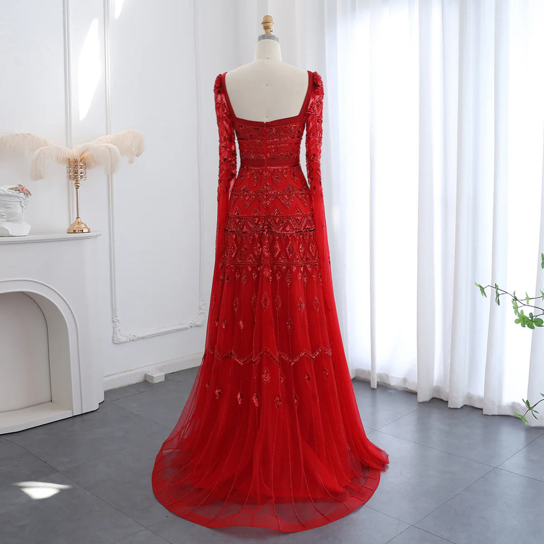 Luxury Wine Red Burgundy Evening Dress with Cape Sleeves SS461 Burgundy / 4 Luxury Wine Red Burgundy Evening Dress with Cape Sleeves SS461 Burgundy / 4