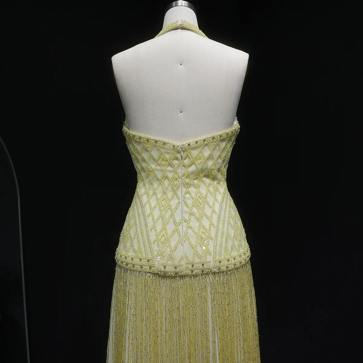 Luxury Yellow Halter Neck Beaded Gala Prom Dress SS554-DreamyVow