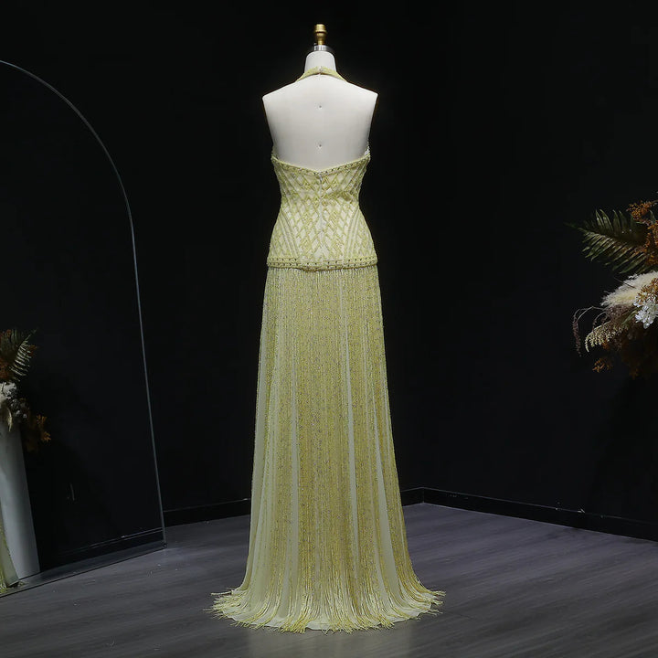 Luxury Yellow Halter Neck Beaded Gala Prom Dress SS554-DreamyVow