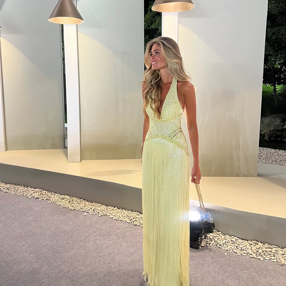 Luxury Yellow Halter Neck Beaded Gala Prom Dress SS554 Yellow / 14 Luxury Yellow Halter Neck Beaded Gala Prom Dress SS554 Yellow / 14